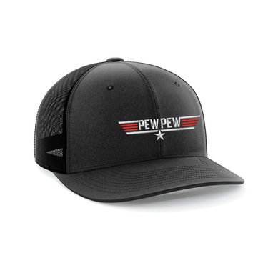 Pew Pew Embroidered Trucker Hat Hat Greater Half Heather Black/Black